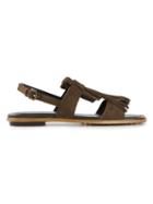 Tod S Fringed Sandals, Women's, Size: 39.5, Brown, Chamois Leather/leather