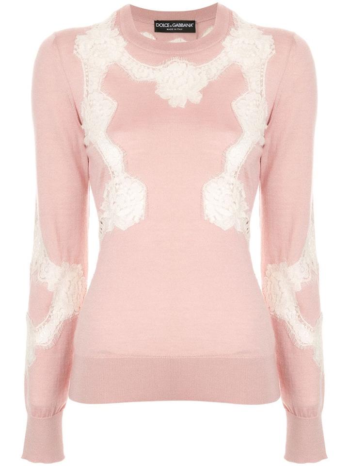 Dolce & Gabbana Chantilly Lace Crewneck Sweater - Pink