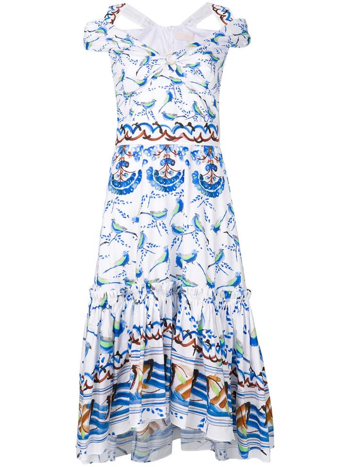 Peter Pilotto - Bird Print Dress - Women - Cotton - 10, White, Cotton