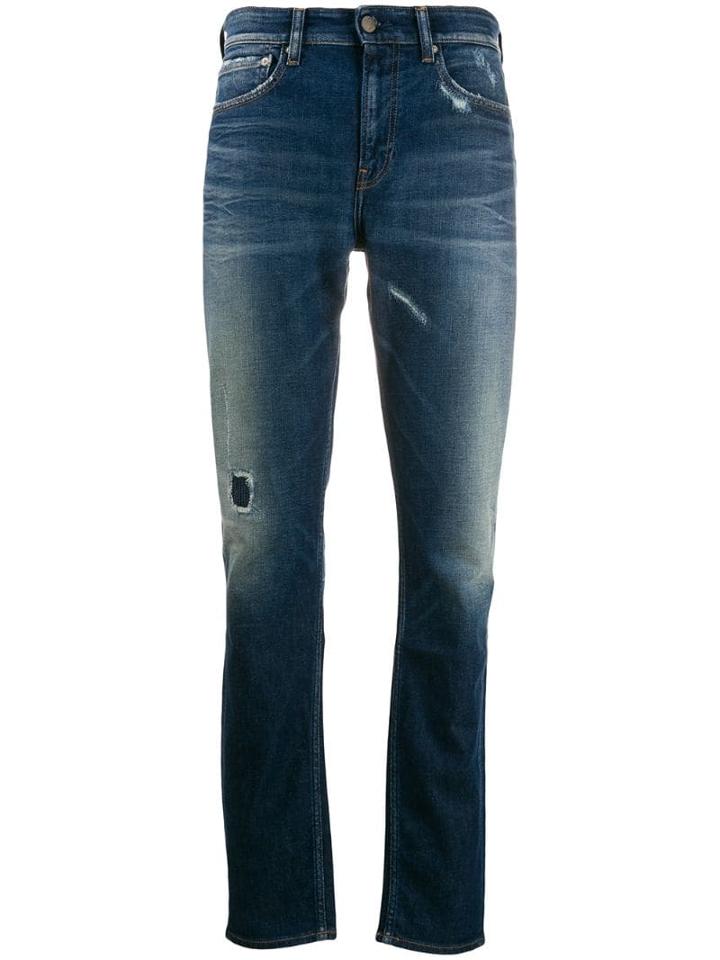 Calvin Klein Jeans Distressed Stonewashed Jeans - Blue