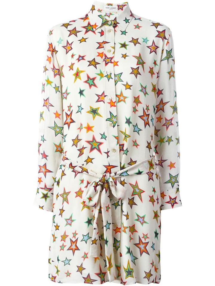 Saint Laurent Star Print Shirt Dress, Women's, Size: 38, Nude/neutrals, Viscose/silk