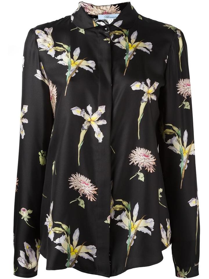 Blumarine Floral Print Shirt, Women's, Size: 48, Black, Silk/viscose/cotton/polyamide