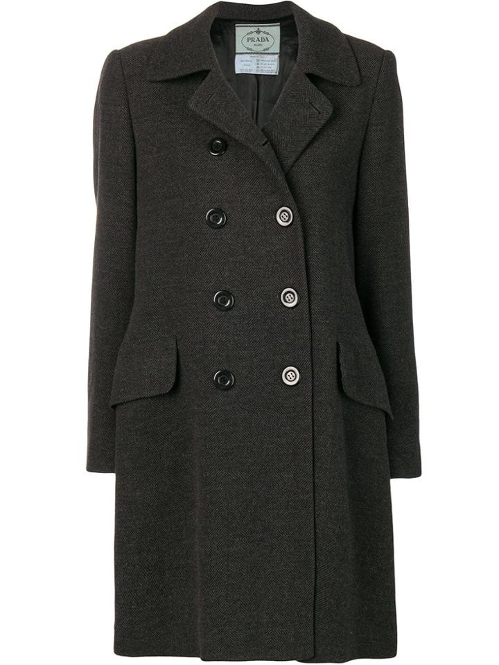 Prada Vintage 1990's Herringbone Coat - Grey