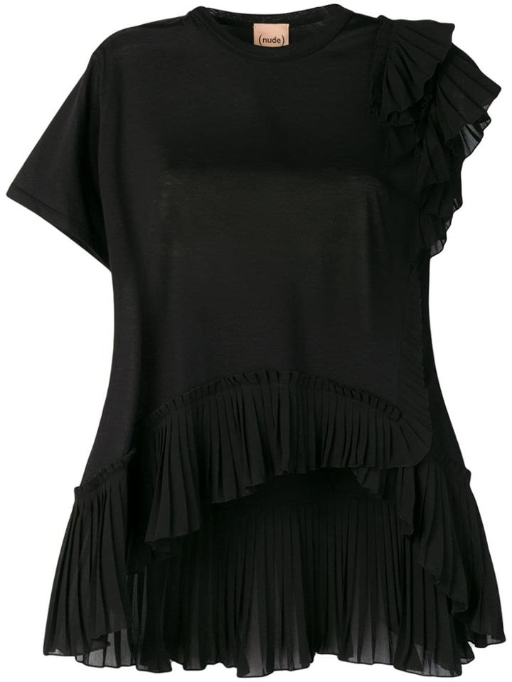Nude Pleated Asymmetric Top - Black
