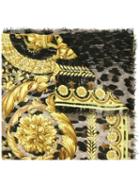 Versace Baroque Leopard Print Scarf, Women's, Black, Silk/modal