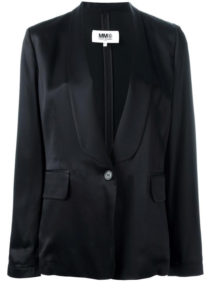 Mm6 Maison Margiela Deep Neck Boxy Blazer, Women's, Size: 42, Black, Acetate/viscose