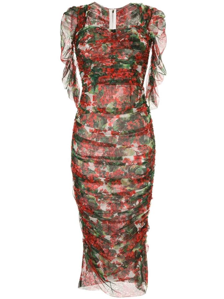 Dolce & Gabbana Portofino Print Tulle Midi Dress - Red