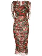 Dolce & Gabbana Portofino Print Tulle Midi Dress - Red