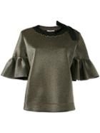 Fendi - Short Bell Sleeve Blouse - Women - Polyester/polyamide-8 - 44, Black, Polyester/polyamide-8