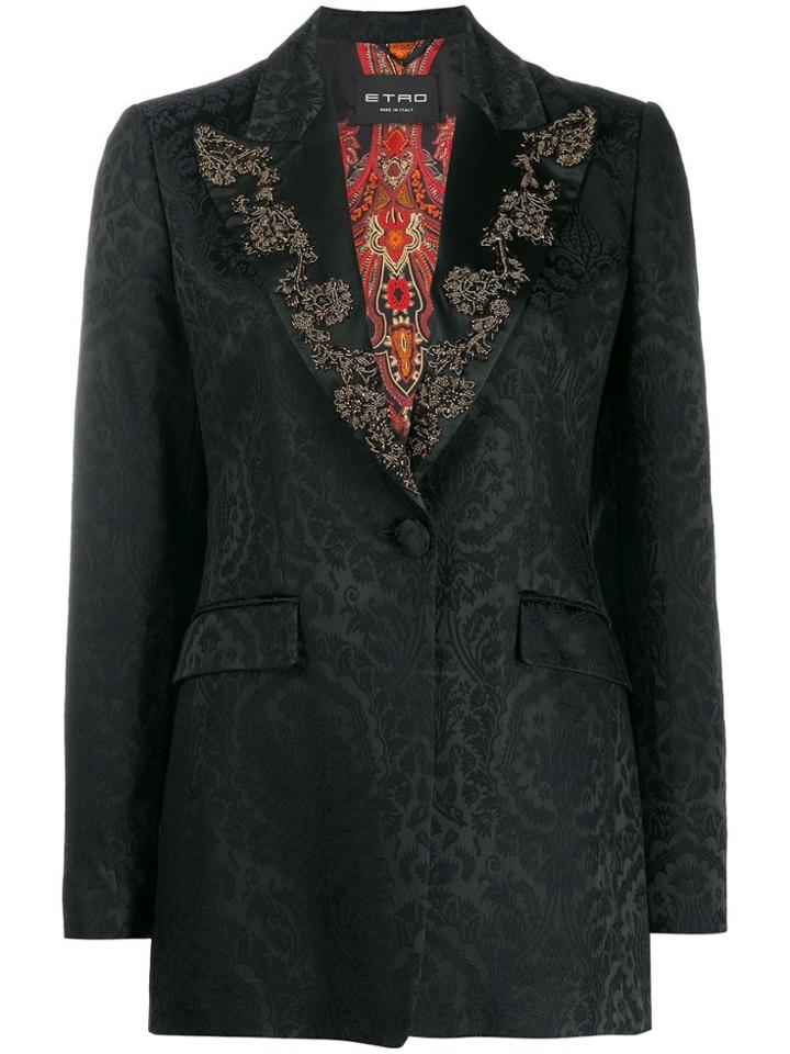 Etro Brocade Print Embellished Blazer - Black