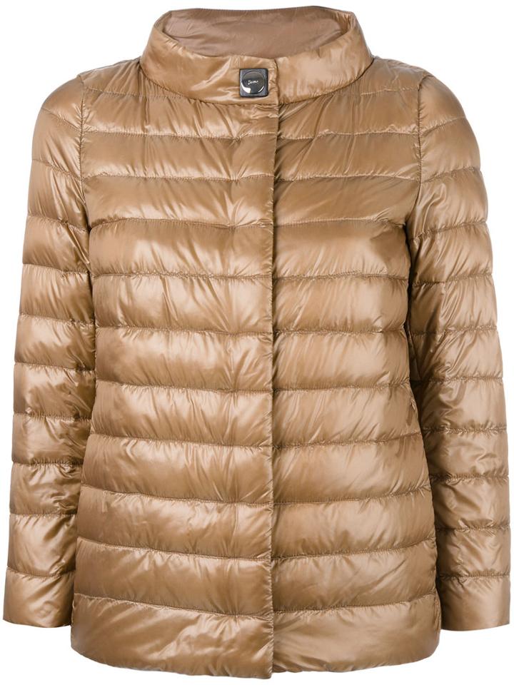 Herno - High Neck Buttoned Jacket - Women - Feather Down/polyamide/polyester/viscose - 42, Women's, Brown, Feather Down/polyamide/polyester/viscose