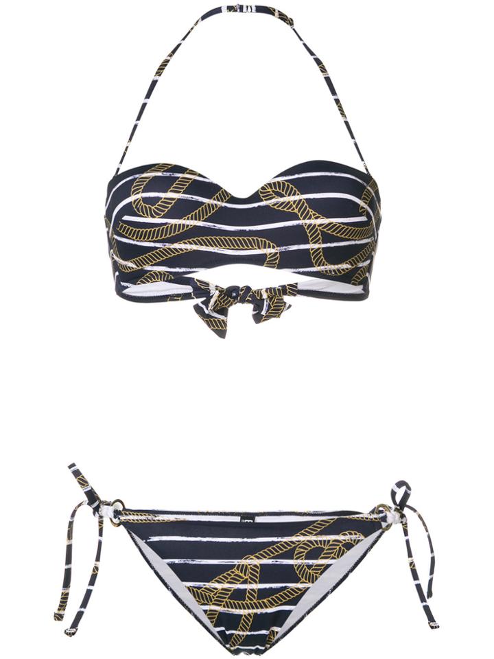 Ea7 Emporio Armani Striped Rope-print Bikini - Blue