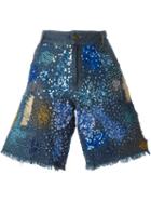 Ashish Sequinned Destroyed Denim Shorts, Women's, Size: Medium, Blue, Cotton