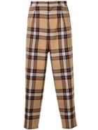 Monkey Time Plaid High Waist Trousers - Brown