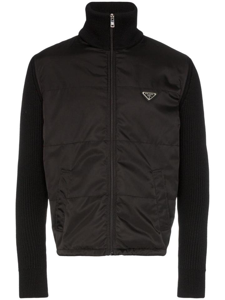 Prada Turtleneck Zip-up Cardigan - Black