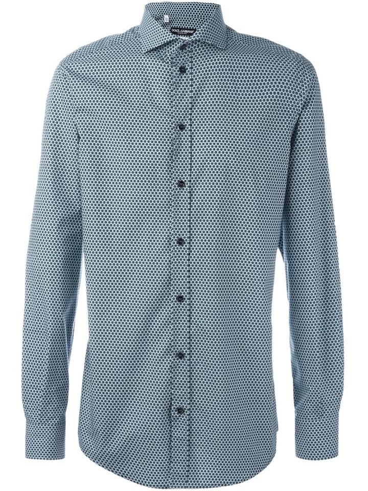 Dolce & Gabbana Printed Shirt, Men's, Size: 43, Green, Cotton