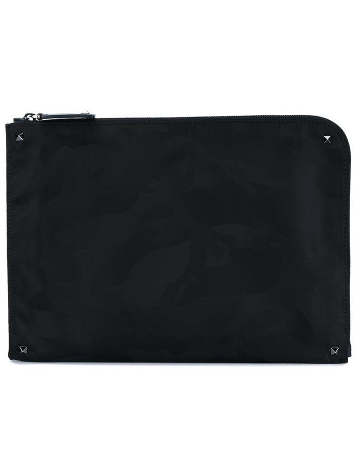 Valentino Camouflage Document Case, Men's, Black, Nylon