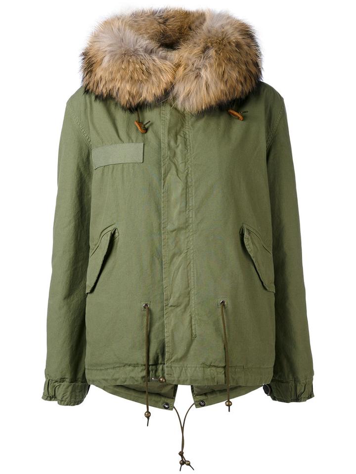 Mr & Mrs Italy - Trimmed Hood Short Parka - Women - Cotton/lamb Skin/polyester/racoon Fur - M, Green, Cotton/lamb Skin/polyester/racoon Fur