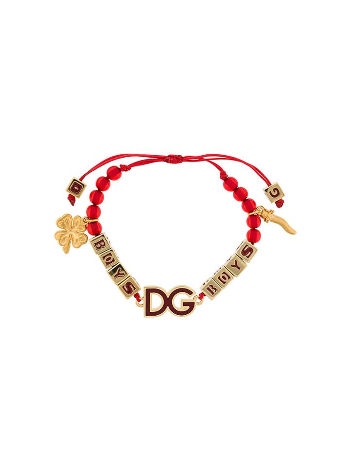 Dolce & Gabbana Logo Boys Beaded Cord Bracelet - Red