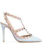 Valentino Rockstud Pumps, Women's, Size: 34, Blue, Calf Leather/leather/metal Other