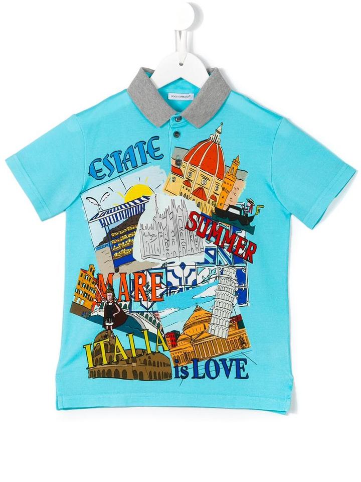 Dolce & Gabbana Kids Summer Love Italy Polo Shirt, Boy's, Size: 6 Yrs, Blue