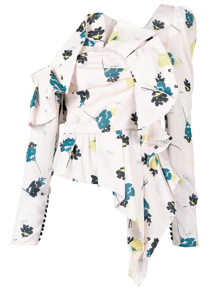 Self-portrait Asymetric Ruffled Blouse - Pink & Purple