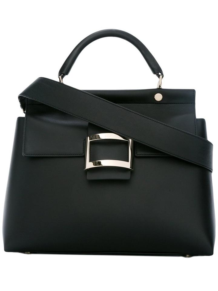 Roger Vivier Large Buckle Shoulder Bag, Women's, Black, Calf Leather