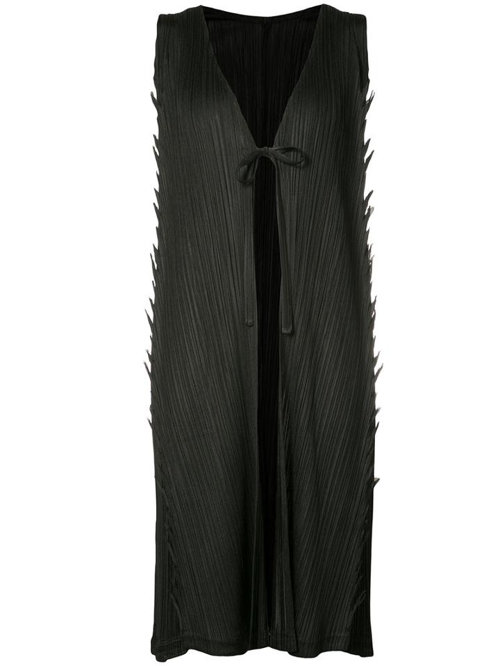Pleats Please By Issey Miyake - Tied Front Elongated Tank - Women - Polyester - 4, Black, Polyester