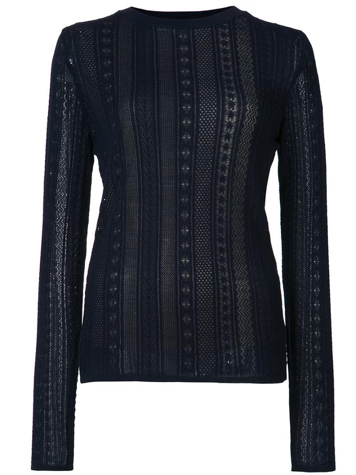 Oscar De La Renta Lace Stitch Lined Jumper, Women's, Size: Xs, Blue, Virgin Wool