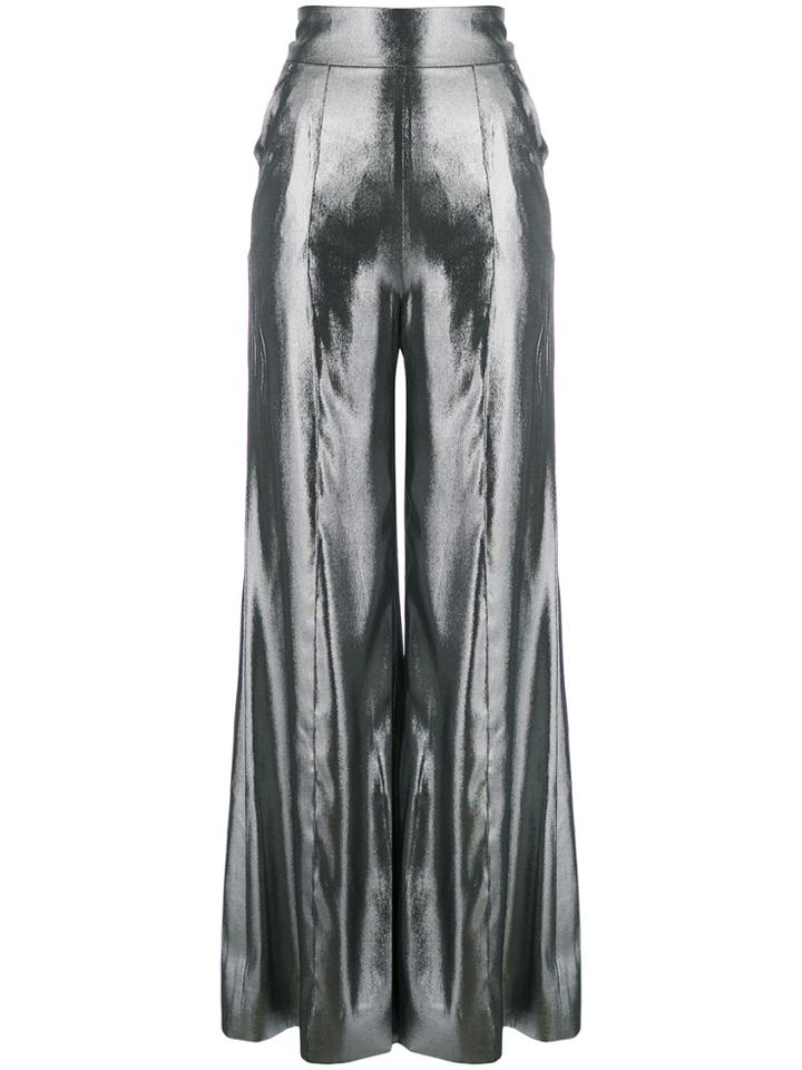Wanda Nylon High Waisted Palazzo Pants - Metallic