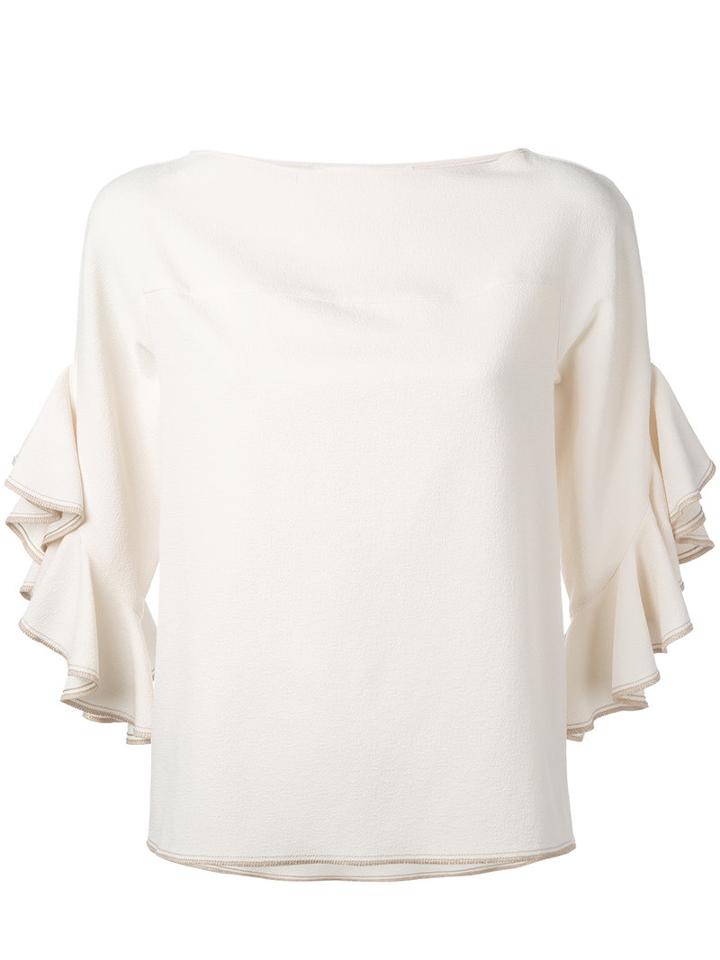 See By Chloé - Ruffled Crepe Blouse - Women - Polyester/spandex/elastane - 40, Nude/neutrals, Polyester/spandex/elastane