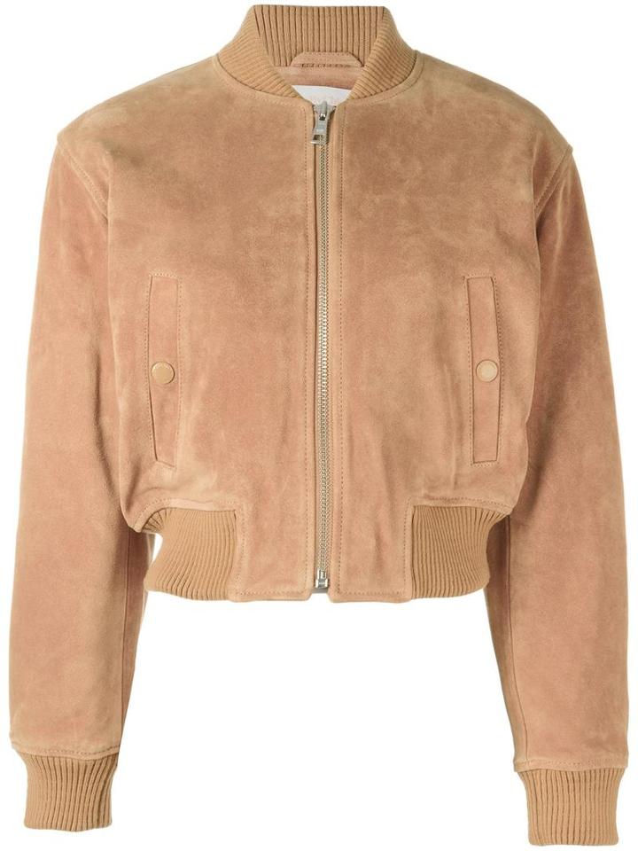 See By Chloé Cropped Bomber Jacket, Women's, Size: 40, Brown, Leather/viscose/polyester