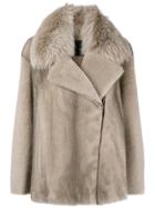 Blancha Asymmetric Fur Jacket - Nude & Neutrals