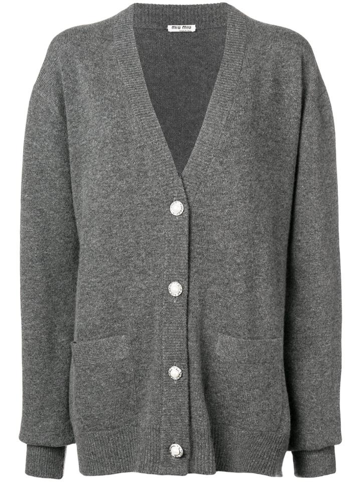 Miu Miu Mid-length V-neck Cardigan - Grey