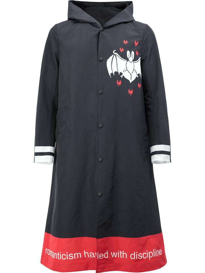 Undercover Slogan Graphic Print Hooded Coat, Men's, Size: 4, Black, Polyester