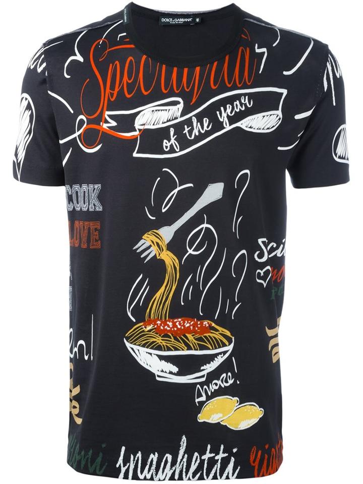 Dolce & Gabbana Spaghetti Print T-shirt, Men's, Size: 50, Black, Cotton