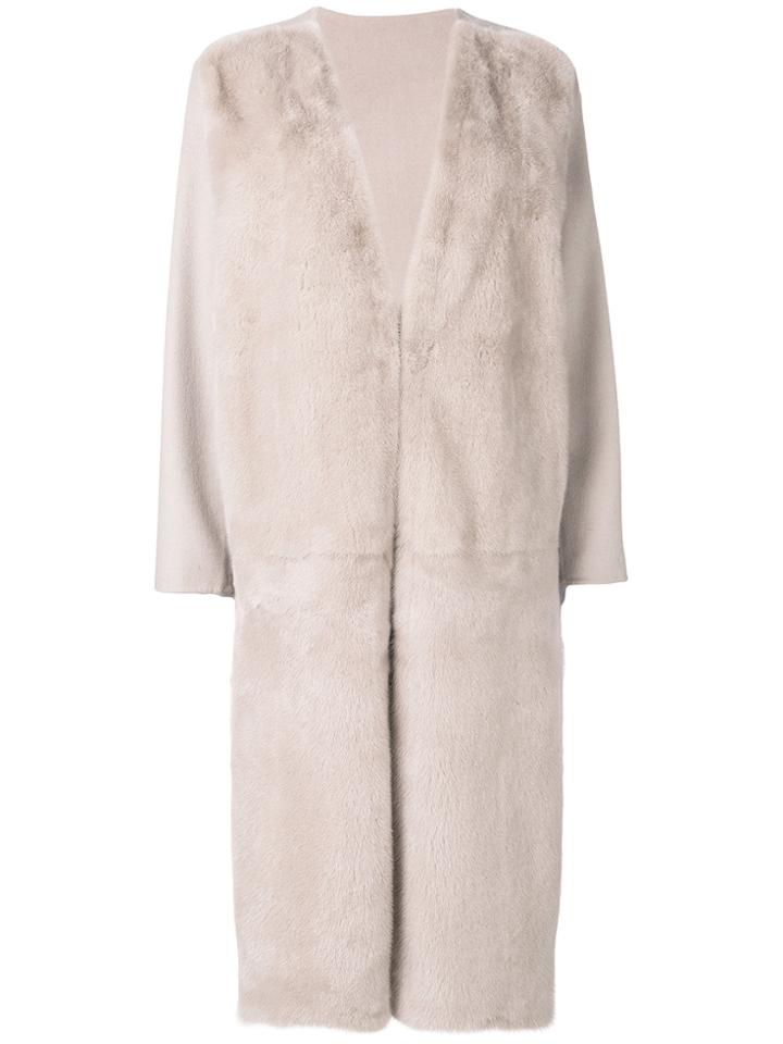 Liska Fur Panel Coat - Nude & Neutrals