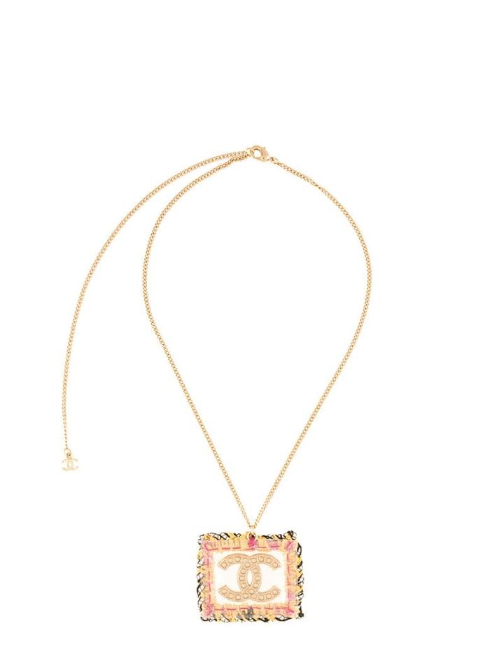 Chanel Pre-owned Tweed Cc Pendant Necklace - Gold