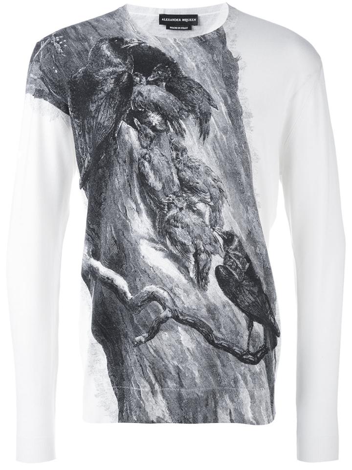 Alexander Mcqueen Illustrated Blackbird Sweater - White