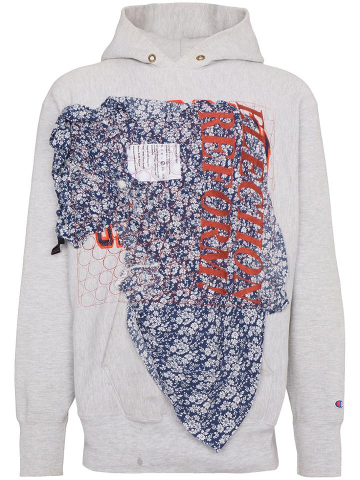 Election Reform Embroidered Patchwork Hoodie - Grey