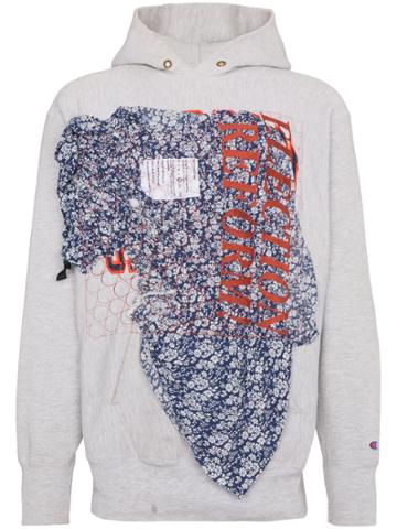Election Reform Embroidered Patchwork Hoodie - Grey