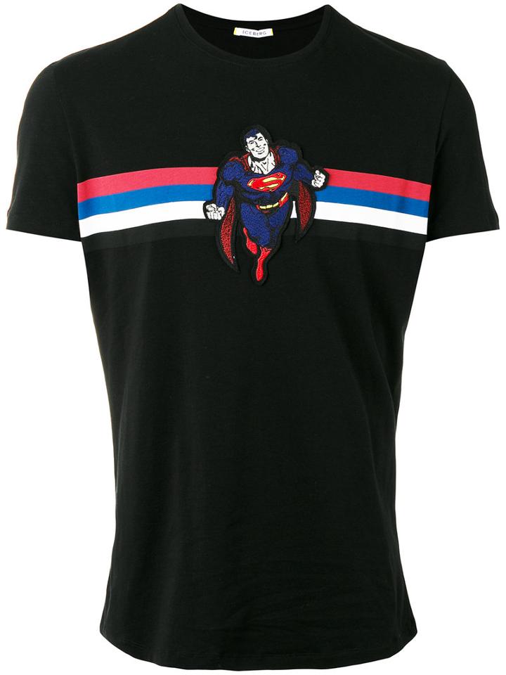 Iceberg Superman Patch T-shirt, Men's, Size: Xl, Black, Cotton/spandex/elastane