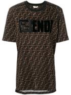 Fendi Logo Pattern Printed T-shirt - Brown