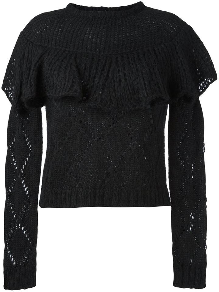 Philosophy Di Lorenzo Serafini Ruffle Overlay Jumper, Women's, Size: 40, Black, Acrylic/polyamide/mohair