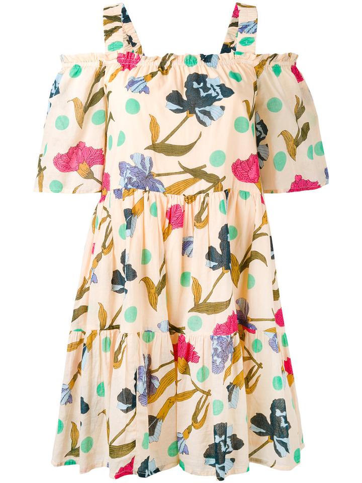 Essentiel Antwerp - Cold Shoulder Floral Dress - Women - Cotton - 34, Nude/neutrals, Cotton