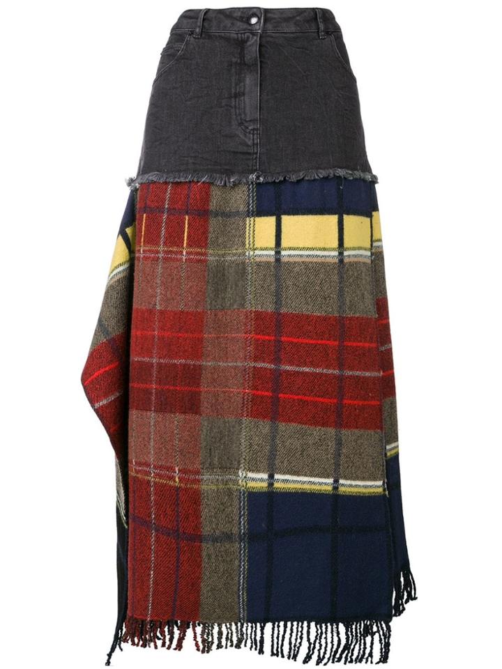 Sonia Rykiel Fringed Tartan And Denim Skirt - Black