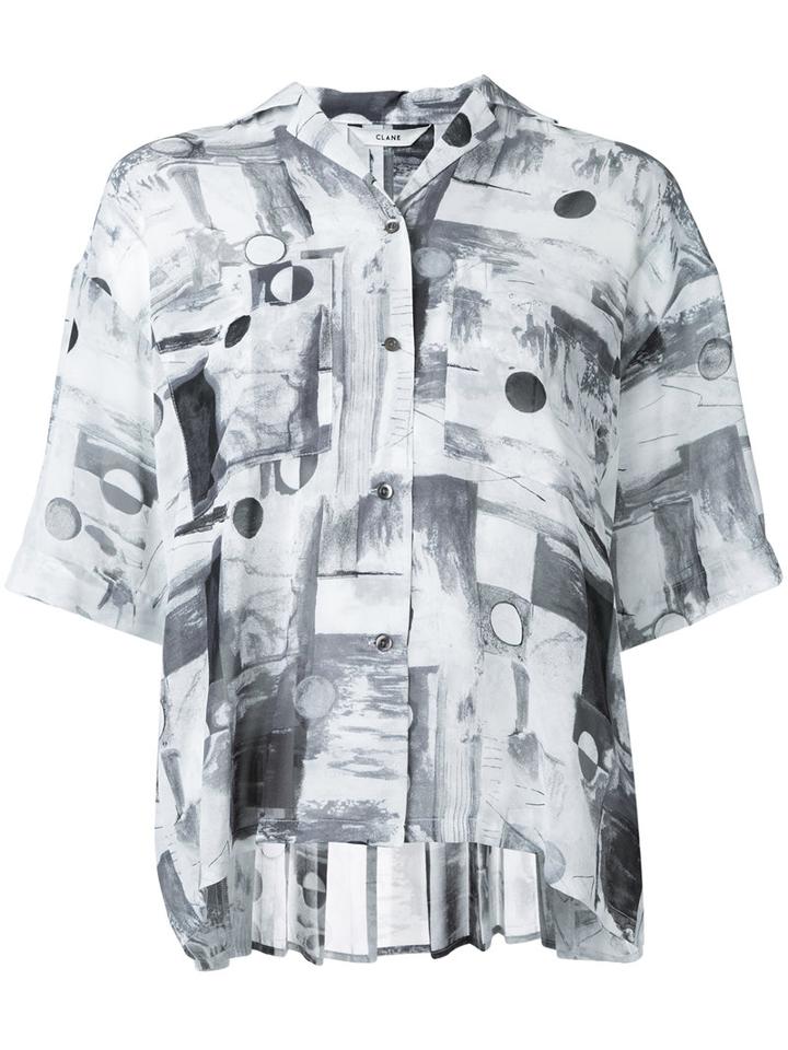 Clane - Printed Short Sleeve Shirt - Women - Polyester - 1, White, Polyester