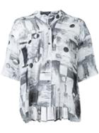 Clane - Printed Short Sleeve Shirt - Women - Polyester - 1, White, Polyester