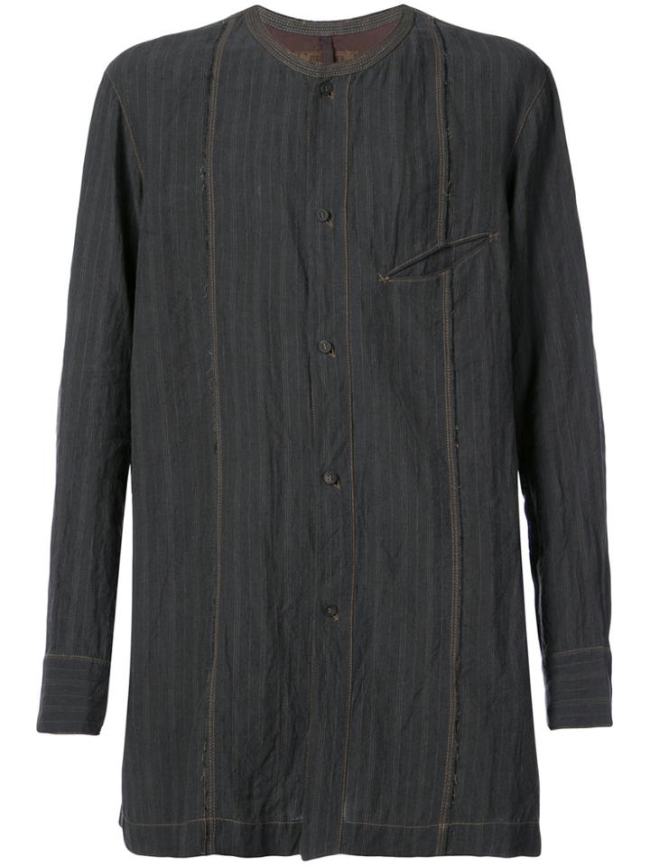 Ziggy Chen Collarless Striped Shirt - Black