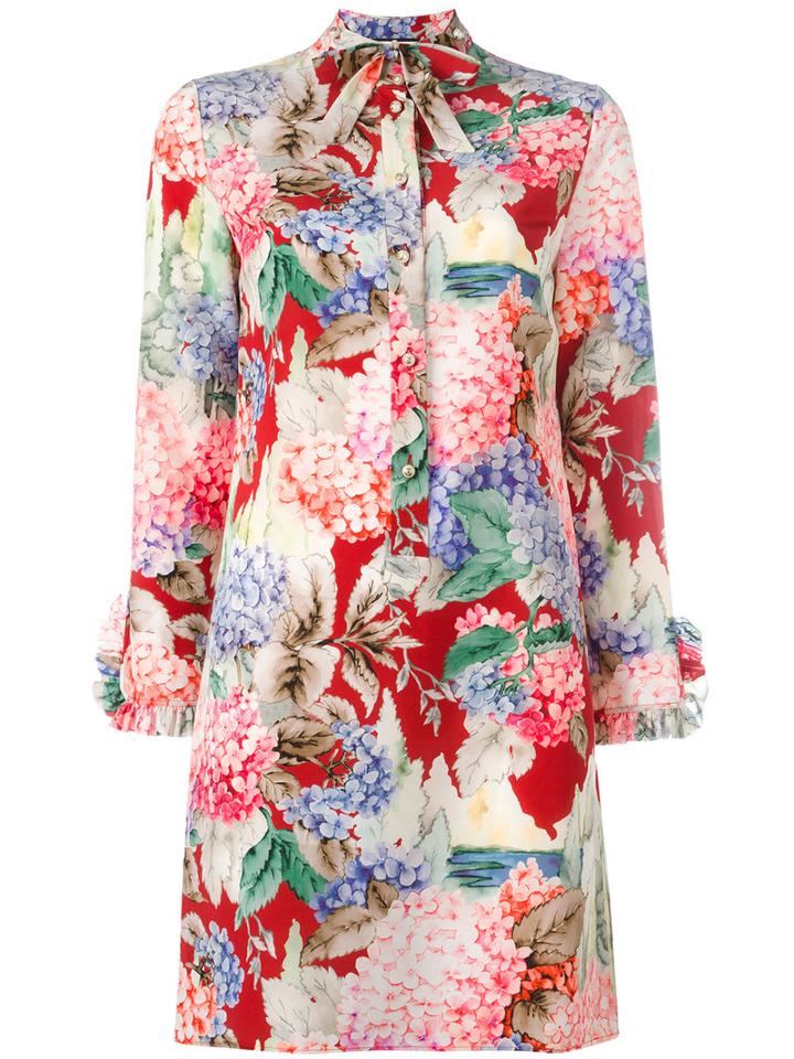 Gucci Hydrangea Print Dress, Women's, Size: 46, White, Silk
